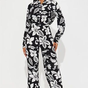 Black and White Floral Jumpsuit
